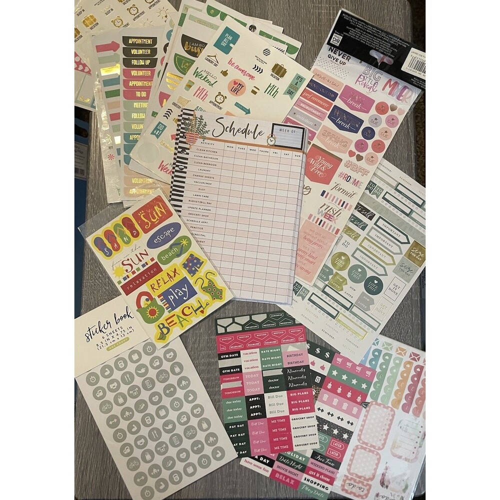 Happy Planner Pen Gear Office Stickers & Weekly Schedule Refill Lot Light Use